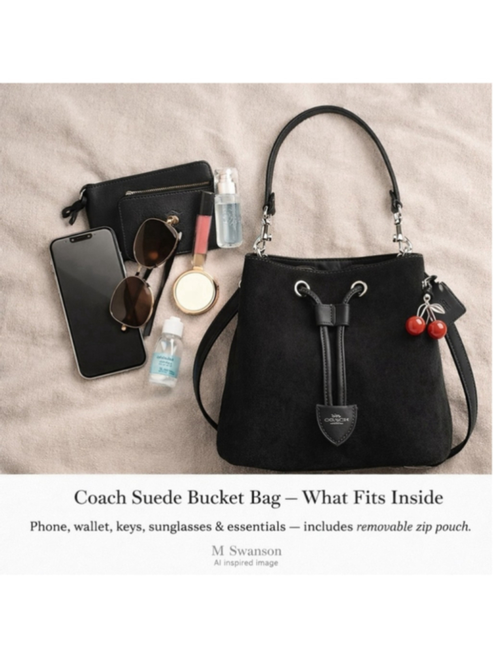 NEW Coach Rowan Bucket Bag Black Suede w/ Removable Zip Pouch CCZ89 NWT - Picture 8 of 14